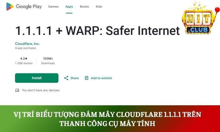 Vị trí biểu tượng đám mây Cloudflare 1.1.1.1 trên thanh công cụ máy tính.