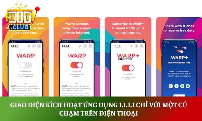 Giao diện kích hoạt tải 1.1.1.1 chỉ với một cú chạm trên điện thoại
