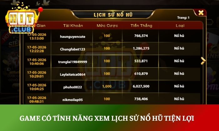 Game có tính năng xem lịch sử nổ hũ tiện lợi