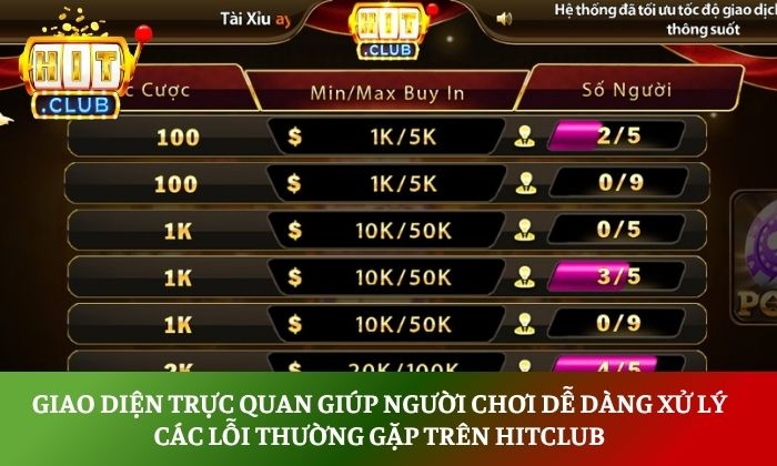 Lỗi thường gặp trên Hitclub - Điểm danh và hướng dẫn khắc phục tức thì 2 Giao diện trực quan giúp người chơi dễ dàng xử lý các lỗi thường gặp trên hitclub một cách nhanh chóng
